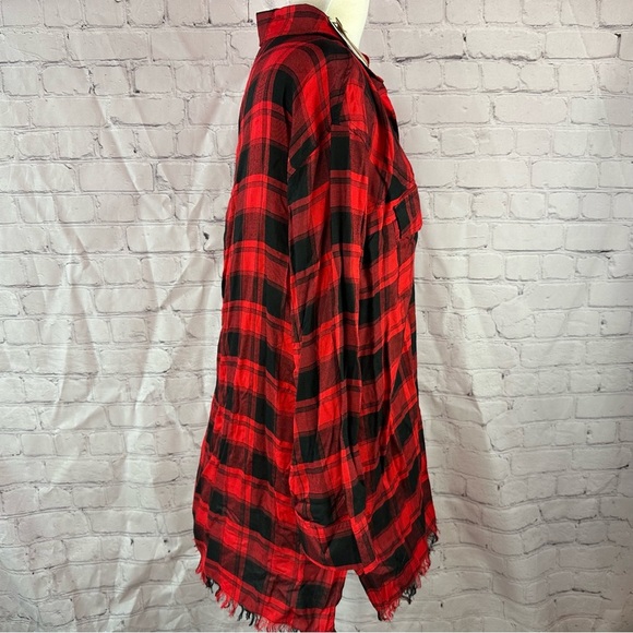 NWT Umgee boutique buffalo plaid tunic high low frayed hem sz L - Picture 5 of 11